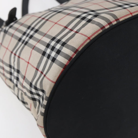 BURBERRY Nova Check Tote Bag Nylon Beige Silver Auth 146983