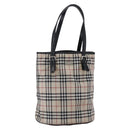 BURBERRY Nova Check Tote Bag Nylon Beige Silver Auth 146983-1