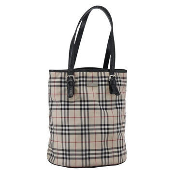 BURBERRY Nova Check Tote Bag Nylon Beige Silver Auth 146983