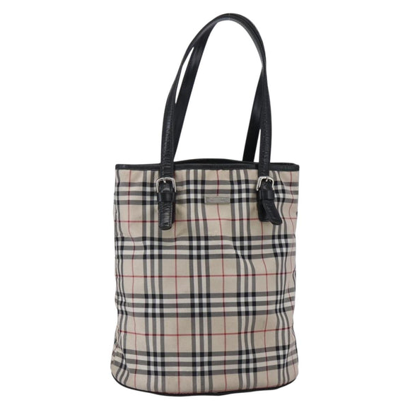 BURBERRY Nova Check Tote Bag Nylon Beige Silver Auth 146983