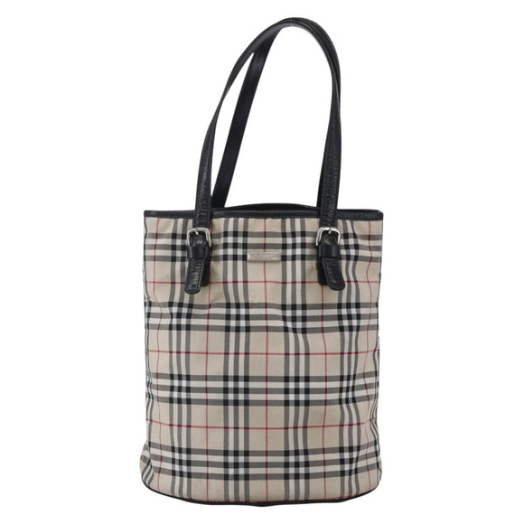 BURBERRY Nova Check Tote Bag Nylon Beige Silver Auth 146983