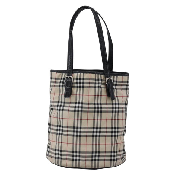 BURBERRY Nova Check Tote Bag Nylon Beige Silver Auth 146983