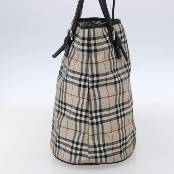 BURBERRY Nova Check Tote Bag Nylon Beige Silver Auth 146983