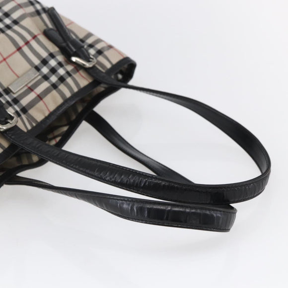 BURBERRY Nova Check Tote Bag Nylon Beige Silver Auth 146983