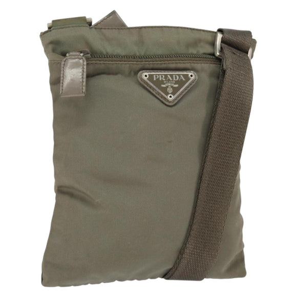 PRADA Shoulder Bag Nylon Khaki Silver Auth 146984