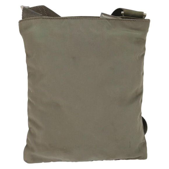 PRADA Shoulder Bag Nylon Khaki Silver Auth 146984
