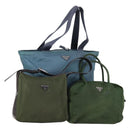 PRADA Tote Bag Nylon 3 Set Green Blue Auth 146985-1