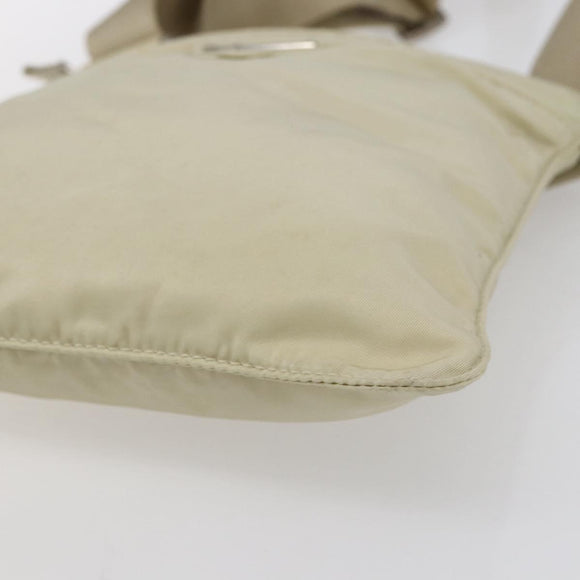 PRADA Shoulder Bag Nylon Beige Silver Auth 146997