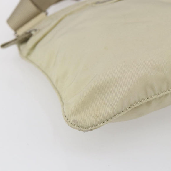 PRADA Shoulder Bag Nylon Beige Silver Auth 146997