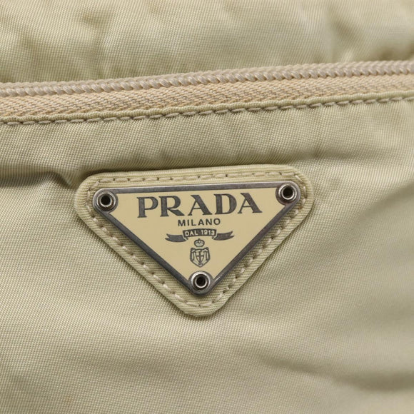 PRADA Shoulder Bag Nylon Beige Silver Auth 146997