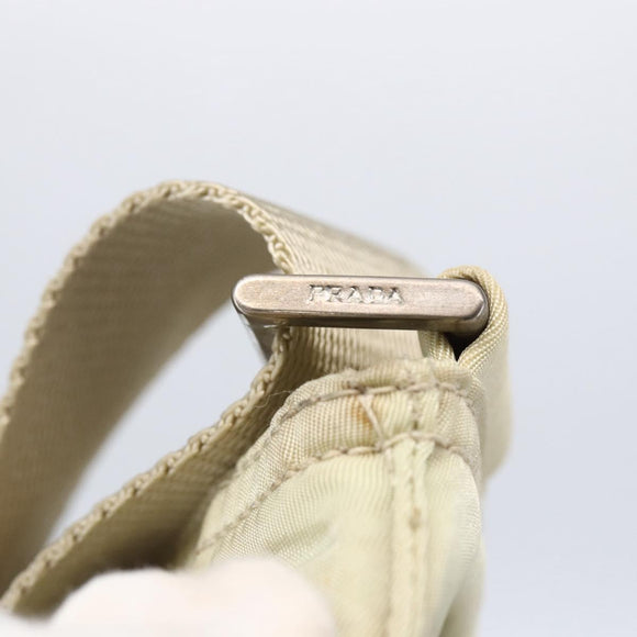 PRADA Shoulder Bag Nylon Beige Silver Auth 146997