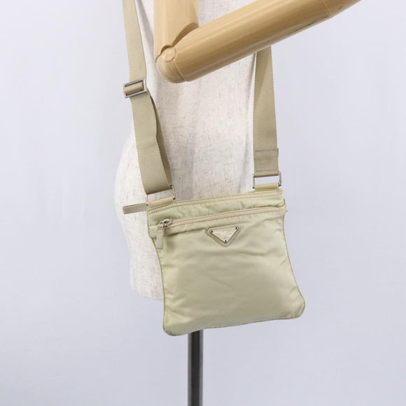 PRADA Shoulder Bag Nylon Beige Silver Auth 146997