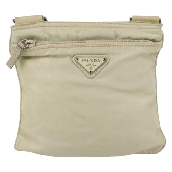 PRADA Shoulder Bag Nylon Beige Silver Auth 146997