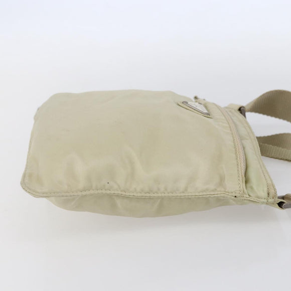 PRADA Shoulder Bag Nylon Beige Silver Auth 146997
