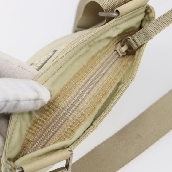 PRADA Shoulder Bag Nylon Beige Silver Auth 146997