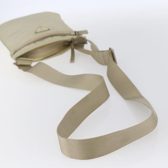 PRADA Shoulder Bag Nylon Beige Silver Auth 146997