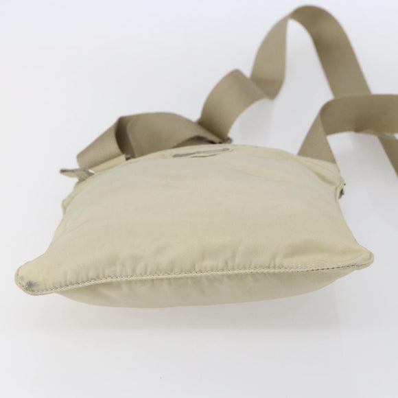 PRADA Shoulder Bag Nylon Beige Silver Auth 146997