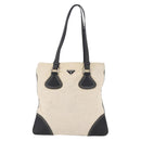 PRADA Hand Bag Canvas Beige Silver Auth 147009-13
