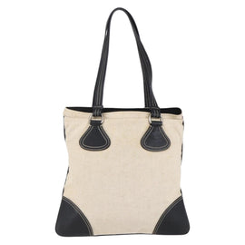 PRADA Hand Bag Canvas Beige Silver Auth 147009 - 0