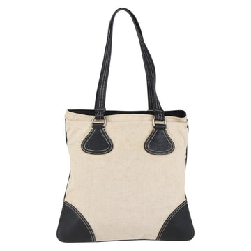 PRADA Hand Bag Canvas Beige Silver Auth 147009 - 0