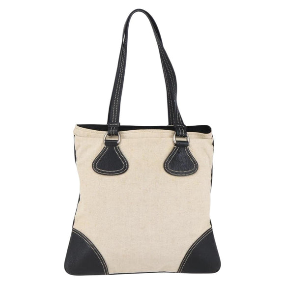 PRADA Hand Bag Canvas Beige Silver Auth 147009