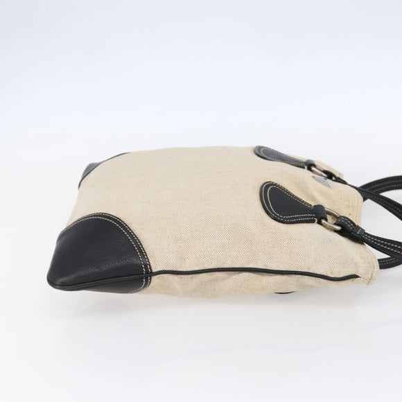 PRADA Hand Bag Canvas Beige Silver Auth 147009