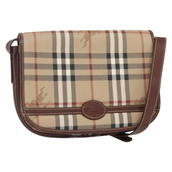 Burberrys Nova Check Shoulder Bag PVC Beige Gold Auth 147010