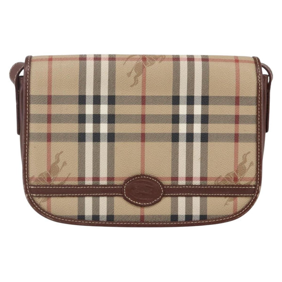 Burberrys Nova Check Shoulder Bag PVC Beige Gold Auth 147010