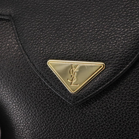 SAINT LAURENT Clutch Bag Leather Black Gold Auth 147024V