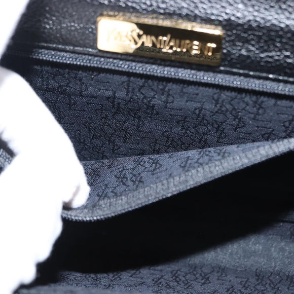 SAINT LAURENT Clutch Bag Leather Black Gold Auth 147024V