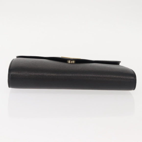 SAINT LAURENT Clutch Bag Leather Black Gold Auth 147024V
