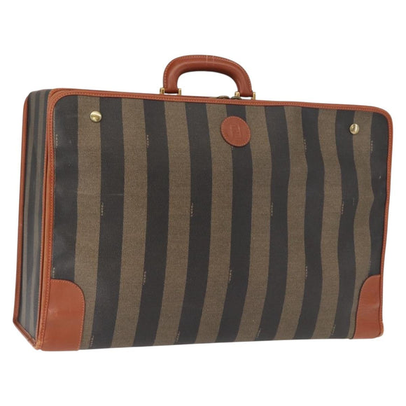 FENDI Pecan Canvas Trunk Case PVC Black Brown Auth 147028