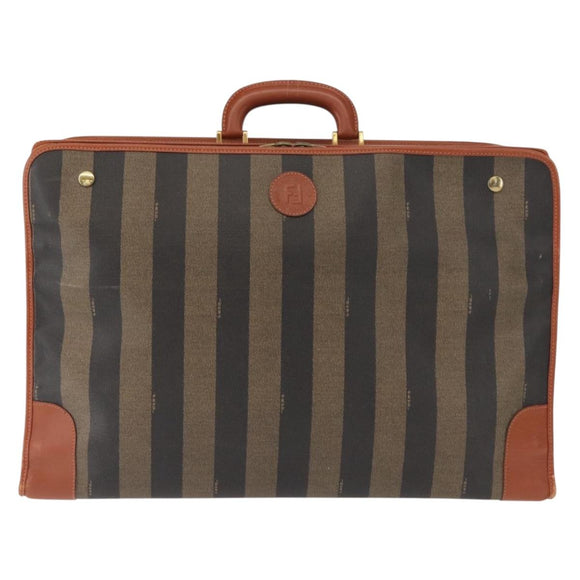 FENDI Pecan Canvas Trunk Case PVC Black Brown Auth 147028