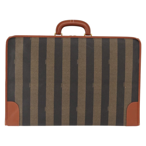 FENDI Pecan Canvas Trunk Case PVC Black Brown Auth 147028