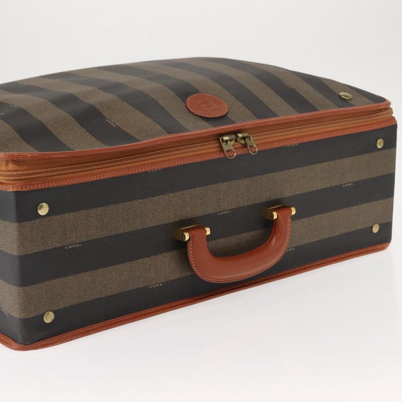 FENDI Pecan Canvas Trunk Case PVC Black Brown Auth 147028
