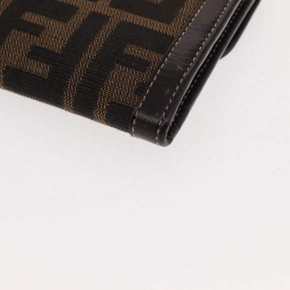 FENDI Zucca Canvas Long Wallet Black Brown Auth 147038V