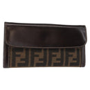 FENDI Zucca Canvas Long Wallet Black Brown Auth 147038V-1