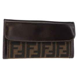 FENDI Zucca Canvas Long Wallet Black Brown Auth 147038V