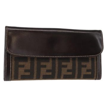 FENDI Zucca Canvas Long Wallet Black Brown Auth 147038V