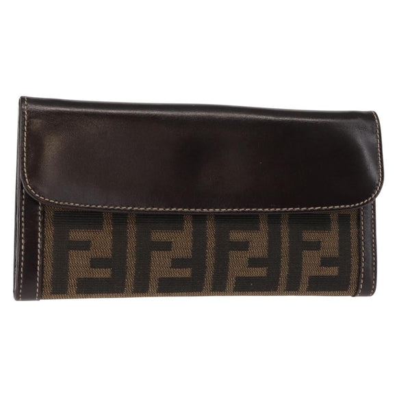 FENDI Zucca Canvas Long Wallet Black Brown Auth 147038V