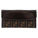 FENDI Zucca Canvas Long Wallet Black Brown Auth 147038V-13