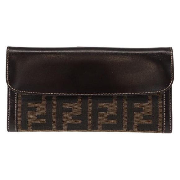 FENDI Zucca Canvas Long Wallet Black Brown Auth 147038V