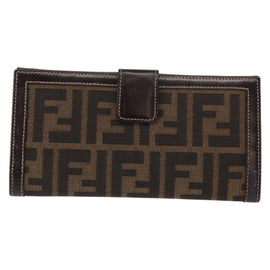 FENDI Zucca Canvas Long Wallet Black Brown Auth 147038V - 0