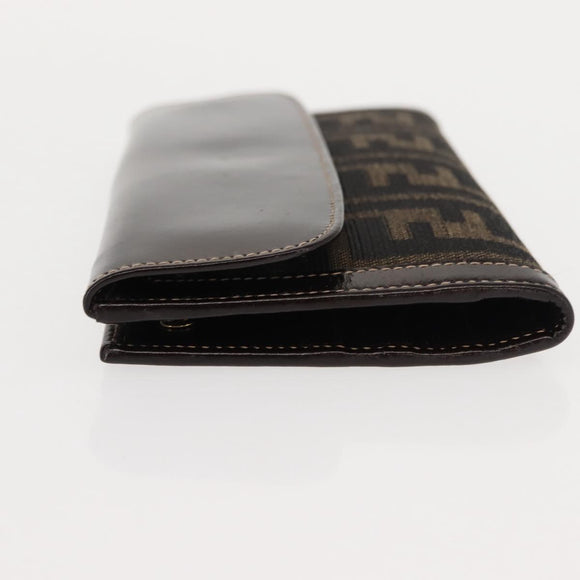 FENDI Zucca Canvas Long Wallet Black Brown Auth 147038V