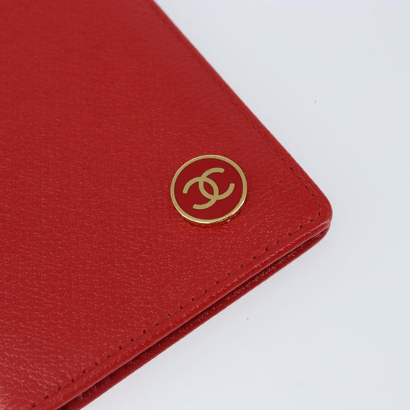 CHANEL Card Case Leather Red CC Auth 147039V