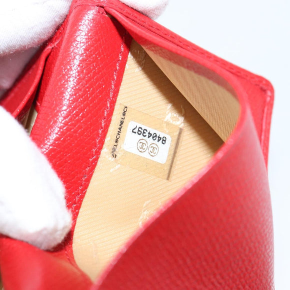 CHANEL Card Case Leather Red CC Auth 147039V