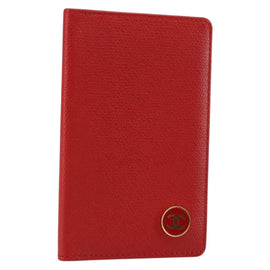 CHANEL Card Case Leather Red CC Auth 147039V