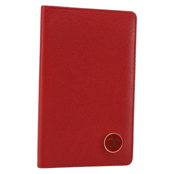 CHANEL Card Case Leather Red CC Auth 147039V