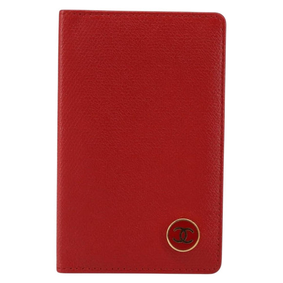 CHANEL Card Case Leather Red CC Auth 147039V