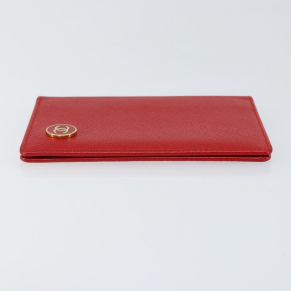 CHANEL Card Case Leather Red CC Auth 147039V